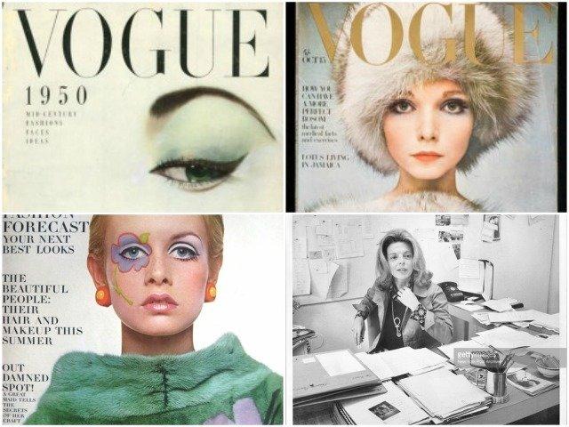 Zleva: obočí Jean Patchett – https://jeanpatchett.com/, Penelope Tree, Twiggy, Grace Mirabella jako šéfredaktorka Vogue
